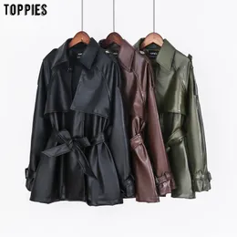 Toppies Damen-Jacke aus Kunstleder, Mantel, Damenbekleidung, Blazer mit Gürtel, High-Street-Damen-Outwear 201030
