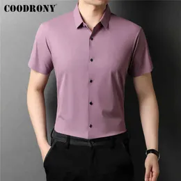 Coodrony Brand Spring Summer Ny Ankomst Högkvalitativ Slim Soft Business Casual Short Sleeve T-shirt Män Ren Färg Kläder C6071s G0105