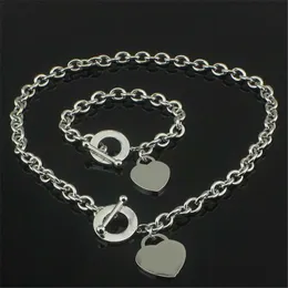 925 Silver Love Halsband+armband Set Bröllopsuttalande Smycken Hjärthänge Halsband Armband Set 2 i 1