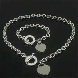 925 Silver Love Necklace+Bracelet Set Wedding Statement Jewelry Heart Pendant Necklaces Bangle Sets 2 in 1