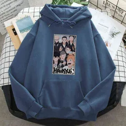 Haikyuu Japonia Anime Bluzy Hoody Mens Casual Luźna Kieszeń Z Długim Rękawem Z Kapturem 2021 Jesień Wiosna Polar Ciepła Streetwear Top H1227