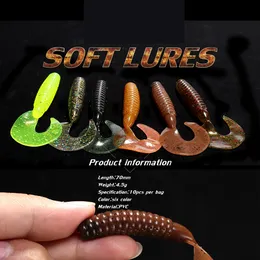 10 sztuk / partia Miękkie Sztuczne Przynęty Wobler Small Usta Bass 70mm /4.5g Wędkarstwo Przynęta Tackle Grub PVC do dżigka Głowy Worm 6 Kolory