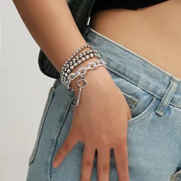 Punk stil metall rund boll pärla nyckel lager armband för kvinnor kvinnlig vintage guld silver färg länk armband mode smycken