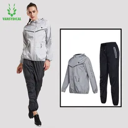 Vansydical quente suor esportes ternos feminino ginástica yoga running jaqueta pants set perder peso gordura gordura movimentando fitness sportswear lj201012