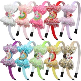 Baby Rainbow Headband Sequin Cake Hair Sticks Cartoon Children Girls Shining Bow PVC Christmas Party Headband Kids Hair Accessories M3119