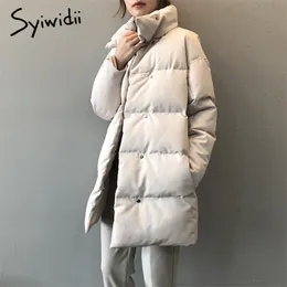 Syiwidii ​​Kadın Parkas Artı Boyutu Giyim Kadınlar Için Ceket Bej Siyah Pamuk Rahat Sıcak Moda Düğme Uzun Kış Coat 201210