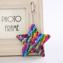 New Fish Scale Sequin Star Keychain Chaveiro Titulares Saco Pendurar Mulheres Miúdos Moda Jóias Presente Will e Sandy Drop Ship