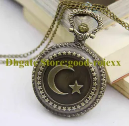 Antique Style Vintage Star Moon Women's Pocket Watch Necklace Accessories Sweater Chain Ladies Hanging Mens Mirror Ladys Watches AA00206