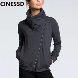 CINESSD Autunno Inverno Cappotto Giacca Donna Turn Down Collar Manica lunga Cerniera Cardigan Casual Felpa con cappuccio Felpa con tasche 201126