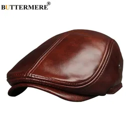 Buttermere Britânica Beret Homens Genuíno Couro Flat Cap Brown Masculino Earflaps Vintage Hera Chapéus Outono Luxo Diretores Caps Gatsby Y200110