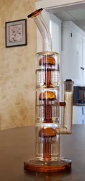 Nargile Üçlü Ağaç Kol Bong 33 cm Tall 14mm Eklem Kase Cam Bongs Tüp Yağı DAB