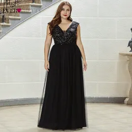 黒プラスサイズのイブニングドレスこれまでエレガントなラインVネック刺繍ビーズロングチュールフォーマルパーティードレス2020 LJ201118