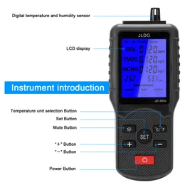 Freeshipping Multifunktionell luftkvalitet Tester CO2 TVOC Meter Temperatur Luftfuktighet Mätanordning Koldioxidmonitor med LCD-skärm