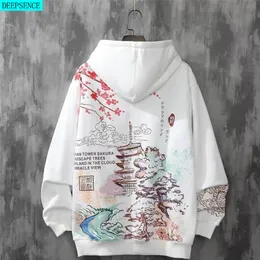 Kinesisk stil män hoodie plus sammet harajuku tröja lösa trendiga varumärken hip-hop student 220217