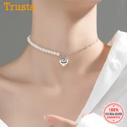 Trustdavis Real 925 Sterling Silver Lovely Pearl Heart Pendant Necklace For Women Wedding Birthday S925 Jewelry Gift DA1210 Q0531