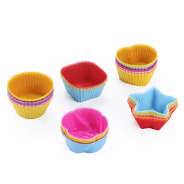Silicone Cupcake Moulds Muffin Moulds Cupcake Cases Non-Stick Heat Resistant Baking Molds Food Grade candy color Random