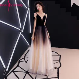Elegant V Neck Gradient Color Evening Dress 2020 Fashion Lace Spaghetti Strap Long Evening Gowns for Women Real Photo LJ201123
