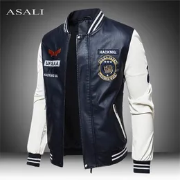 Jaquetas de jaquetas masculinos Menas de couro Men Bomber Baseball Jacker Biker Pu Coat Casat Faux Pilot Fleece College Top Leather Black Slim Fit Motorcycle 202308