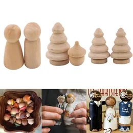 10st marionett trä pinne dockor familj par diy hantverk oavslutade leksaker barns målade doodle naturliga färg ornament