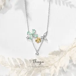 Thaya autentisk 100% s925 sterling silver sol blomma halsband charm kedja kubik zircon halsband för kvinnor gåva fin smycken q0531