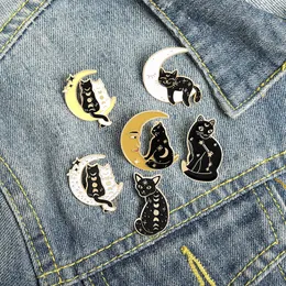 Broszki szpilka dla kobiet mężczyzn Kids Moon Black Cat Enamel Dress Fashion Fash Shirt Demin Metal Brooch Pins Odznaki Promocja Prezentacja Hurtowa