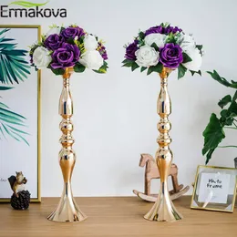 Ermakova Gold Metal Candle Holdersスタンドの花の花瓶の燭台の中心深さはロードリードカンデラブラの駒結婚式T200703