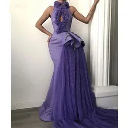 Purple Mermaid Prom Dress High Keyhole Neck Ruffled Unique Formal Gown Evening Dress Vestidos de Fiesta Abendkleider