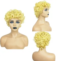 Curly Blonde Synthetic Wig Simulation Human Hair Wigs Hairpieces for Black and White Women Burgundy Pelucas K45