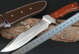 1Pcs New Outdoor Survival Tactical Straight Knife 440C Satin Blade Full Tang Manico in palissandro Coltelli a lama fissa con fodero in pelle