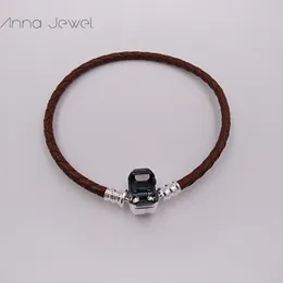 DIY Charms Takı Pandora otantik 925 Ayar Gümüş Toka Boncuk Orijinal Damga Dokuma Deri Bilezikler Bileklik Yapımı Kadın Erkek Doğum Günü Hediyeleri için 590705CBN-D