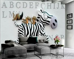 Papel tapiz de animales 3d personalizado, papel tapiz 3d de cebra de dibujos animados del alfabeto, Fondo de TV para interiores, decoración de pared, papel tapiz Mural 3D