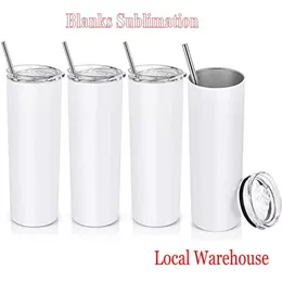 Uwaga prosta! US Stock Kubki 20oz Sublimacja Proste kumbersy z słomy Ze Stali Nierdzewnej Butelki Wodne Podwójne Insulated Cups Xu 0210