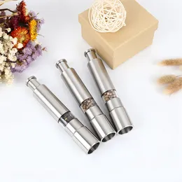 Stainless Steel Pepper Thumb Push Salt Pepper Grinder Portable Manual Mill Machine Spice Sauce Grinder Kitchen Tool HHA1689