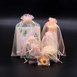 Champagne Color Drawstring Organza Väskor Presentförpackning Väska Presentpåse Smycken Påse Organza Bag Candy Väskor Paket Business Gift Multi Colors