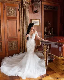 2022 Luksusowe arabskie sukienki ślubne syrenki Dubai Blish Crystals długie rękawy suknie ślubne Sąd Trupita Tiulowe szaty de MA291Y