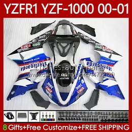 دراجة نارية الجسم ل Yamaha YZF-1000 YZF R 1 1000 CC YZF-R1 00-03 هيكل السيارة 83NO.32 YZF R1 1000CC YZFR1 00 01 02 03 أزرق أبيض YZF1000 2000 2001 2002 2003 OEM FALTINGS KIT