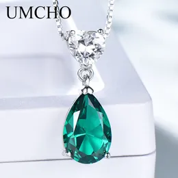 UMCHO 2019 Yeni Moda Kadınlar Için 925 Ayar Gümüş Kolye Kolye Nano Zerald Zirkon Zincir Yıldönümü Kolye Zinciri Ile Q0531
