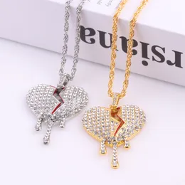 Heart break crack pendant necklace hip hop fashion personality couple necklace zircon love pendant jewelry accessorie