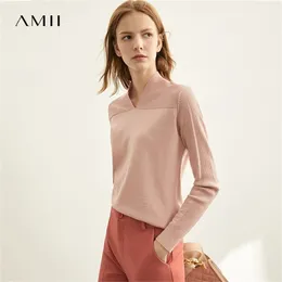 Amii primavera scollo a V in maglia francesecamicia da donna autunno causale maniche lunghe maglione magliette sottili 11970480 201109