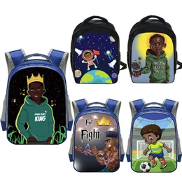 13inch Afro Boys Print Ryggsäck Barnskola Väskor För Black Boy Kid Kindergarten Bag American Africa Canvas Backpacks Bookbag 201117