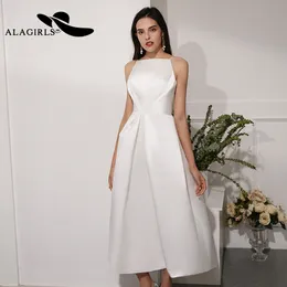 A-Line Satin Prom Kleider Sexy Spaghetti Strap Backless Abendkleid Einfache Weiße Kleider Frau Party Nacht Robe Soiree 2020 LJ201119