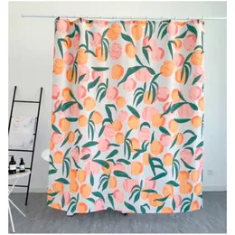 DUNXDECO Shower Curtain Bathroom Waterproof Cortinas Modern Fresh Fruit Peach Print Polyester Fabric Ridea Artistic Decorating 201128