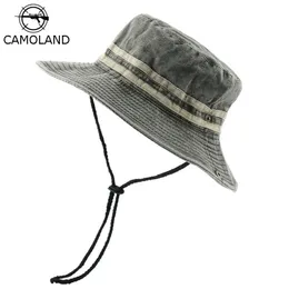 CAMOLAND Cappello da pescatore in cotone lavato di alta qualità Donna Uomo Cappello a righe Boonie Cappello da uomo Bob Panama Cap Protezione UV Cappelli da sole Y200714