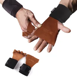 Skórzane rękawice ze skóry Crossfit Rękawice z nadgarstkami Okładki Ręczne Uchwyty do ochrony Palm PowerLifting Pull Up Fitness Rękawica Q0108