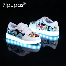 7IPUPAS Neue Kinder Leuchtschuhe USB Ladeschuhe Junge Mädchen Leinwand Muster LED Schuhe 7 Farben Outdoor Glowing Sneakers LJ200907