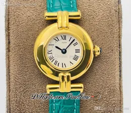 YYDF Elegant Must Ladies Vermeil Vintage Swiss Quartz Womens Watch 18K Yellow Gold White Dial Black Roman Green Leather Strap watches Super Edition Puretime B2