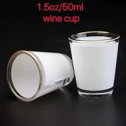 Mugs 1.5oz/50ml Sublimation Blank Wine Glass Gold Line Edge Cocktail Whiskey Glass Heat Induction DIY Customizable Inventory Wholesale