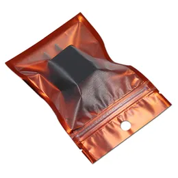 100 st/parti matt klar fram orange aluminium folie zip lås paket väska med runda hänghål detaljhandelshantverk mylar blixtlåsväska