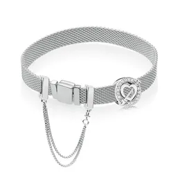 Bracciale con ciondolo eterno con clip con logo riflesso rosa in argento sterling 925 stile Pandora con scatola