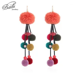 Dangle & Chandelier Badu Bohemian Earrings For Women Colorful Cotton Pompom Ball Pendant Long Drop Christmas Party Jewelry Wholesale1